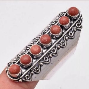New 7 Stone Sunstone Sandstone Adjustable Silver Statement Ring.